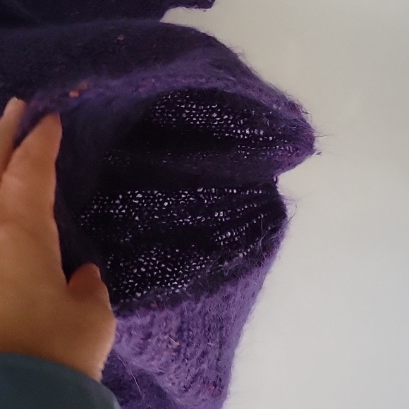 Laurie Lambrecht Handknit Cableknit Purple Balloon Sleeves Mohair Wool Sweater - Picture 8 of 16